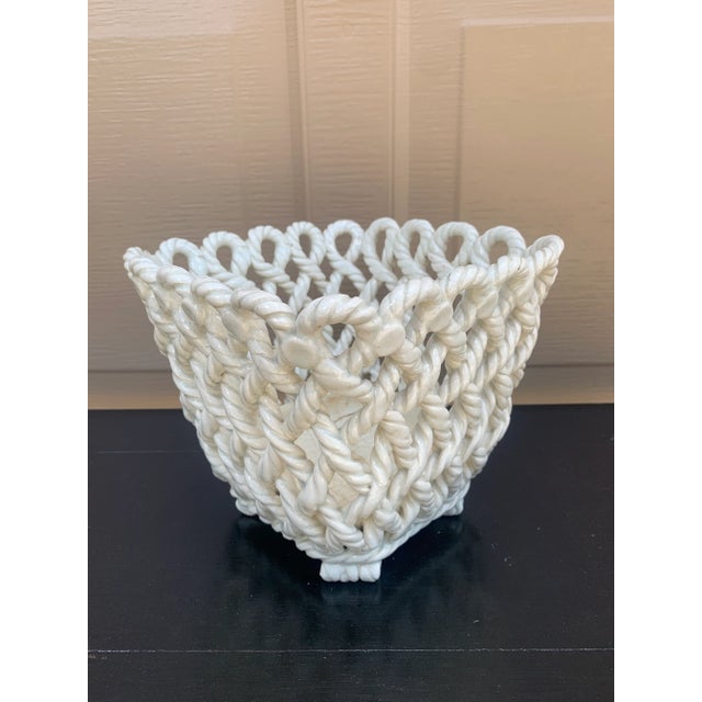 French Country Trompe l'Oeil Porcelain Rope Basket Cachepot For Sale - Image 10 of 13