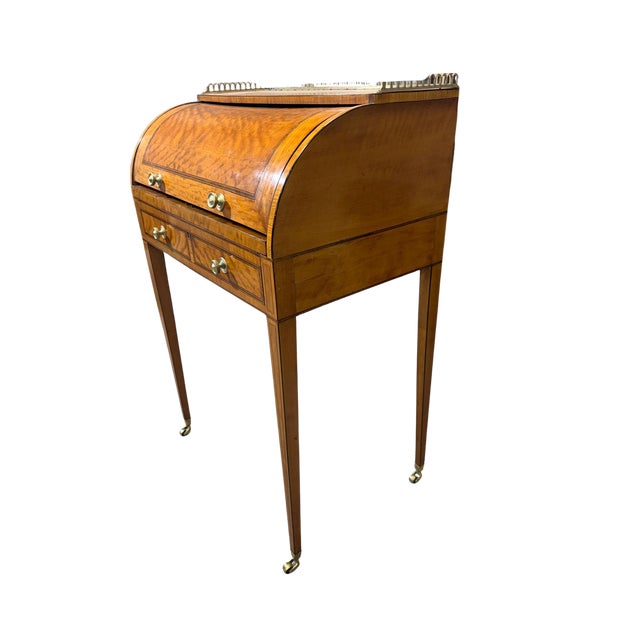English Late 19th Century English Satinwood Roll Top Desk, Circa 1890 For Sale - Image 3 of 14