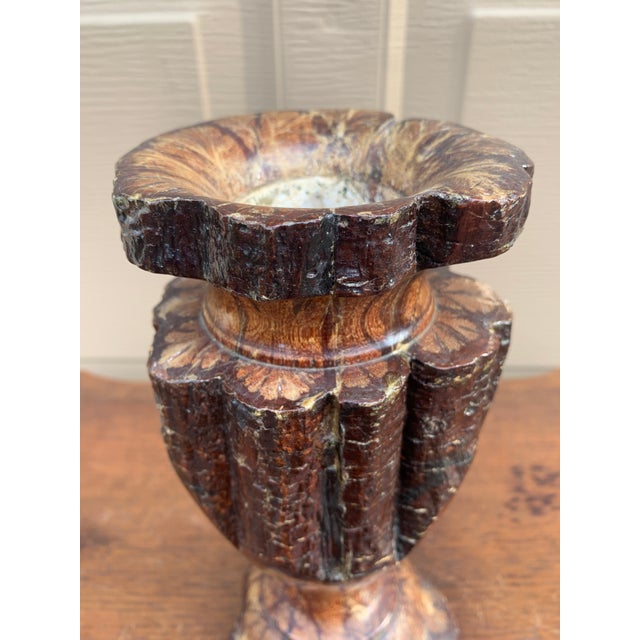 Wood Vintage Wabi-Sabi Rustic Hand Carved Chrysanthemum Wood Vase For Sale - Image 7 of 10
