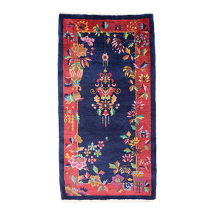 1920s Chinese Deco Rug | Vintage Chinese Art Deco Rug | Floral Deco Rug