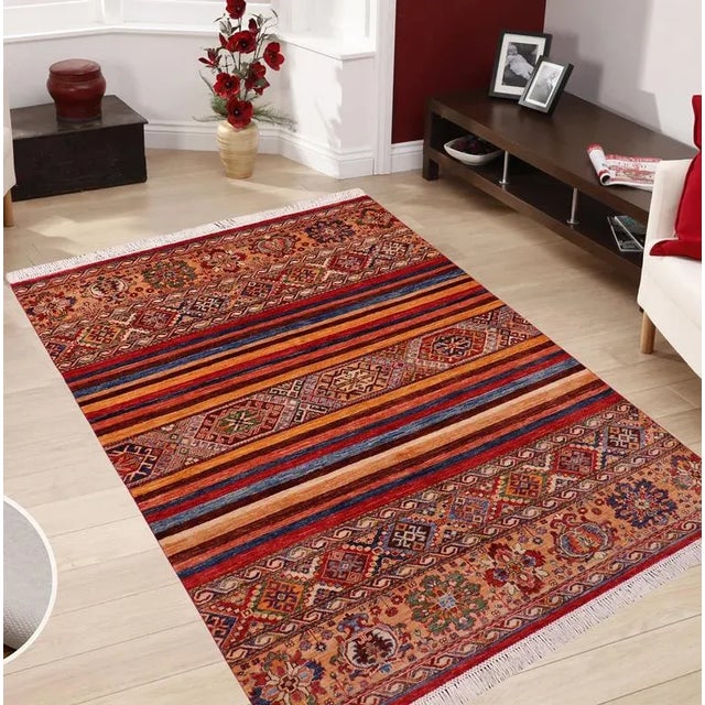 Shabby Chic 1990s Southwestern Tribal Khorjeen Wool Rug -5′ × 6′8″ For Sale - Image 3 of 9