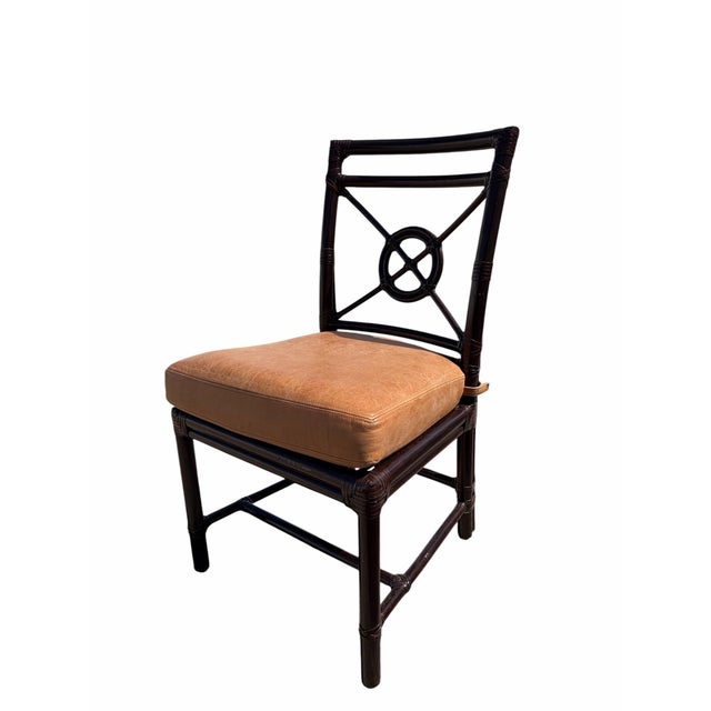 McGuire McGuire Rattan Target Back Dining Chairs Set of 4 For Sale - Image 4 of 5