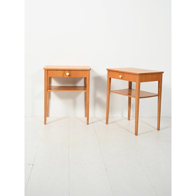 Brown Scandinavian Beech Bedside Tables, 1950s, Set of 2 For Sale - Image 8 of 8