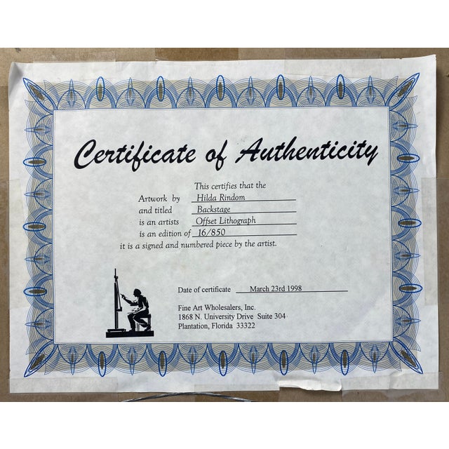 Printmaking Materials Certified Hilda Rindom Offset Lithograph Titled "Backstage" Ballet Dancers For Sale - Image 7 of 8