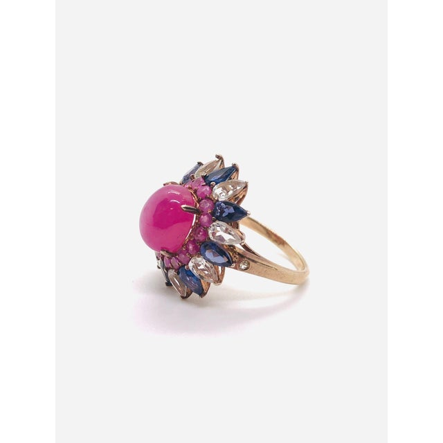 Pink Bochic “Capri” Vintage Blue Sapphire, Ruby & Rose Cut Topaz 18K Gold & Silver For Sale - Image 8 of 12