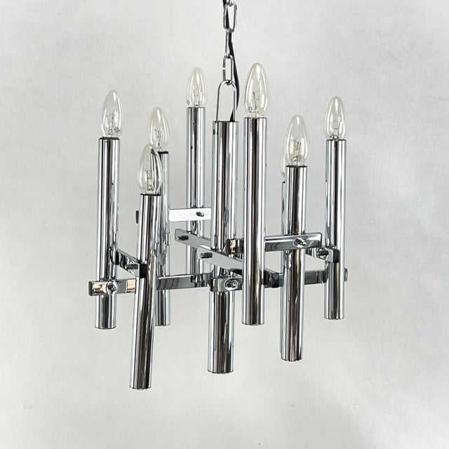 Chrome Ceiling Lamp attributed to Gaetano Sciolari for Boulanger, 1970s For Sale - Image 3 of 10