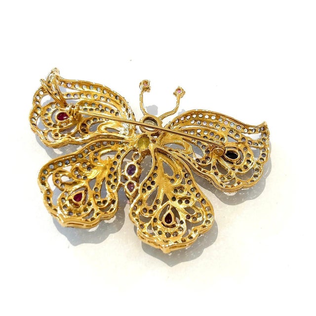 Bochic “Orient” Ruby & Multi Color Sapphire Brooch Set 18K Gold & Silver Can be worn as Brooch or Pendant Natural Multi...
