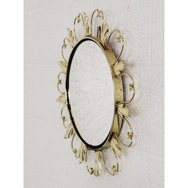 Mid-Century Modern Round Mirror on Brass Frame with Scrolls, 1950s For Sale - Image 3 of 5