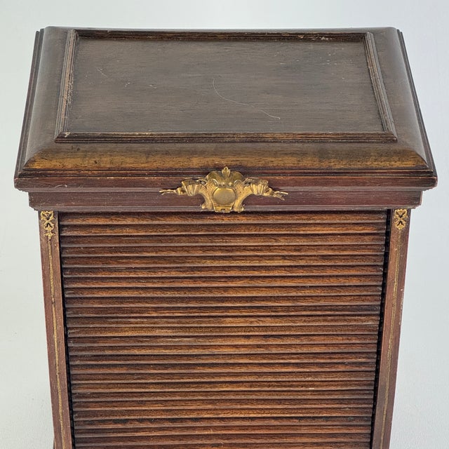 Antique French Wood & Bronze Mounts Tambour-Door Desk Organizer Cabinet / Stationary Box For Sale - Image 9 of 15
