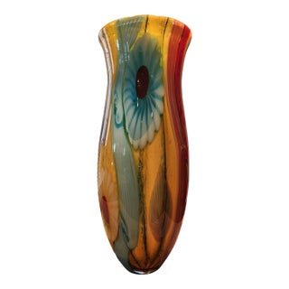 Exquisite Hand-Blown Art Glass Floral Vase - Murano Style For Sale