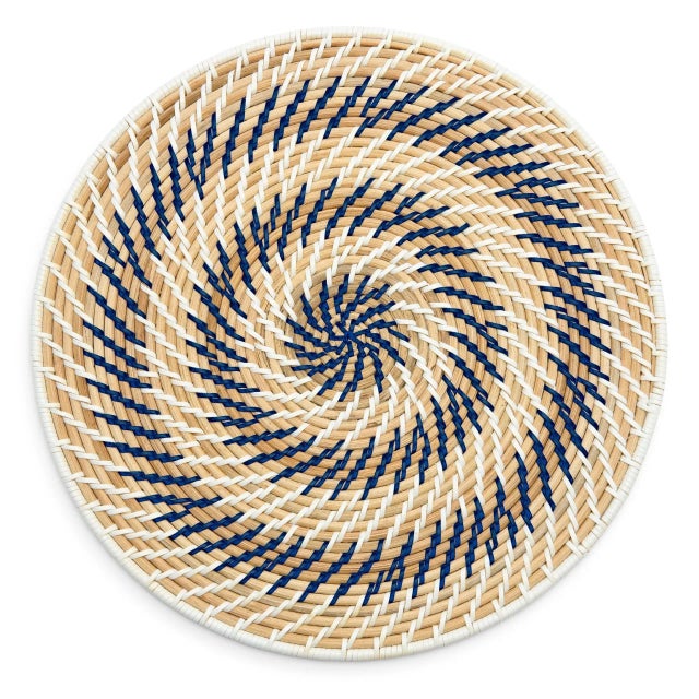 Modern Deborah Rhodes Bullseye Rattan Placemat, Royal, Set of 4 For Sale - Image 3 of 3