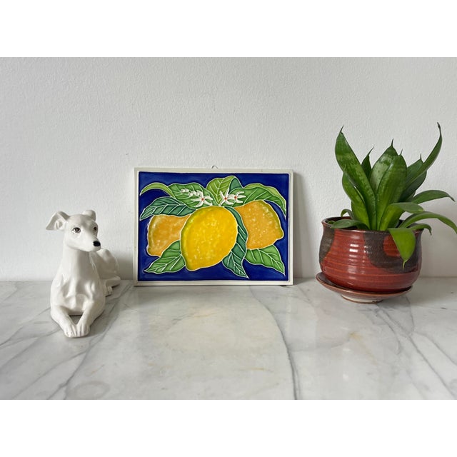 Italian Vintage Italian Ceramic Tile Lemon Wall Hanging For Sale - Image 3 of 5