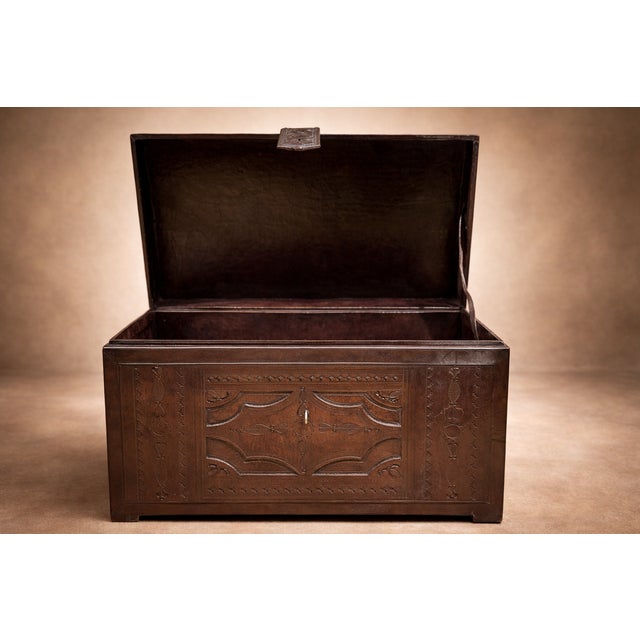 Contemporary Tuareg Leather and Wood Trunk For Sale - Image 3 of 8