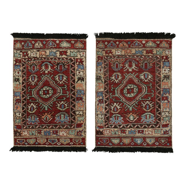 Rug & Kilim’s Twin Tribal-Inspired Rugs in Red With Geometric Patterns For Sale