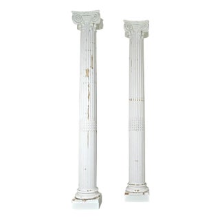 French 19th Century Pair of Monumental Painted Wood Columns For Sale