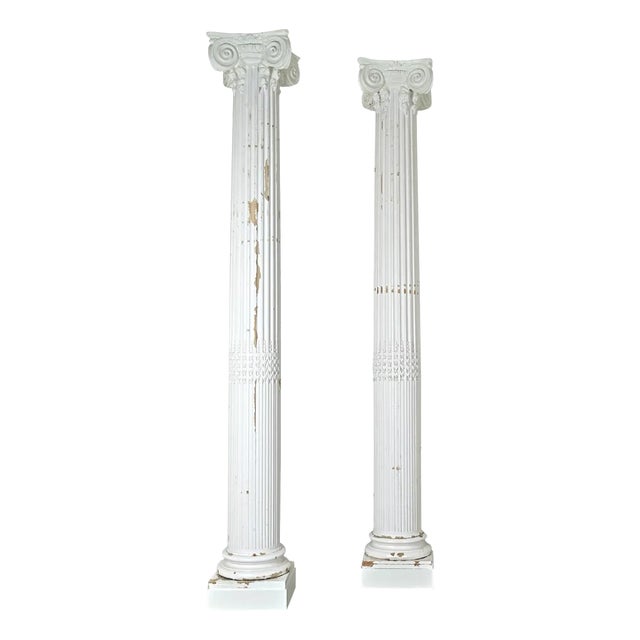 French 19th Century Pair of Monumental Painted Wood Columns For Sale