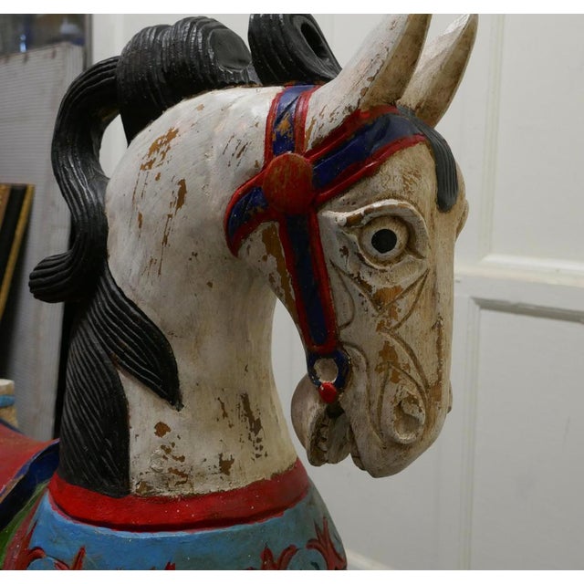 Wood 19th Century Carved and Painted Wooden Horse, 1880s For Sale - Image 7 of 9