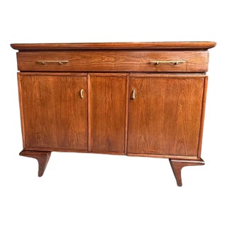 Vintage Mid-Century Modern Walnut Buffet With Sculpted Atomic Base, c.1960s Refinished For Sale