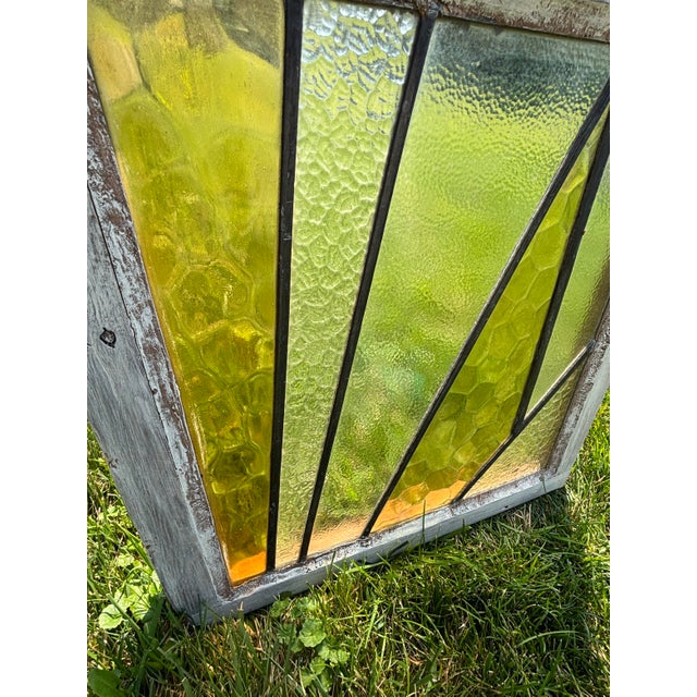 Antique Glass Wood Frame Stained Prairie School Window - Geometric Reversible Wood Frame For Sale - Image 4 of 9