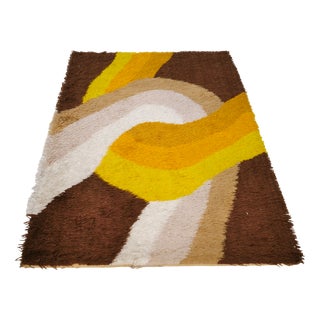Vintage Space Age Wool Rug by Desso in Brown and Yellow, 1970s For Sale