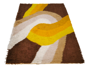 Vintage Space Age Wool Rug by Desso in Brown and Yellow, 1970s
