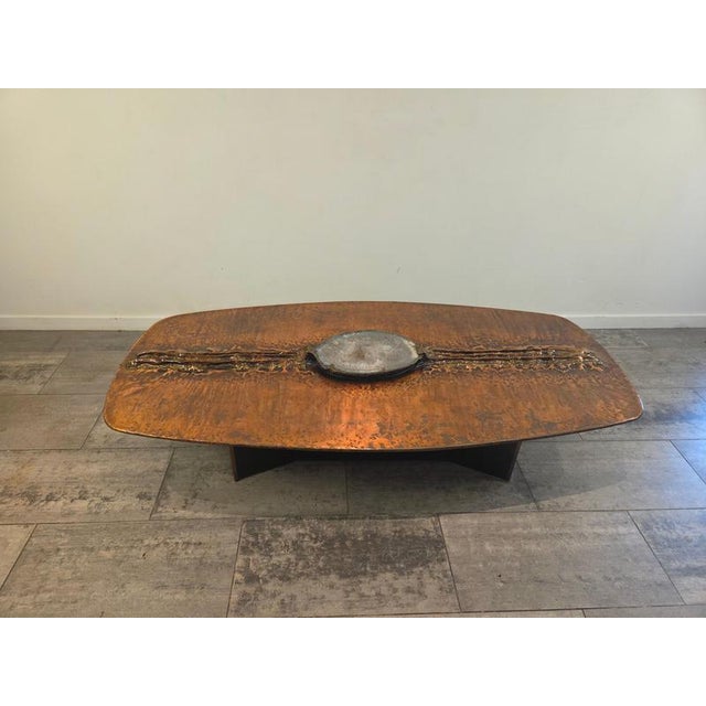Brown Large Coffee Table in Copper with Crystal Agathe Stone from Marc Dhaenens Bel, 1975 For Sale - Image 8 of 10