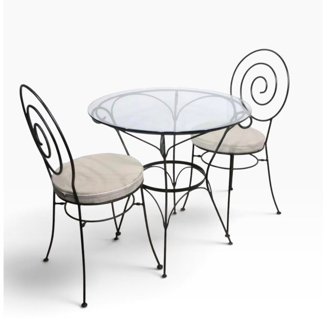Late 20th Century 3 Pc. Wrought Iron Garden Patio Poolside Cafe Bistro Set For Sale - Image 9 of 15