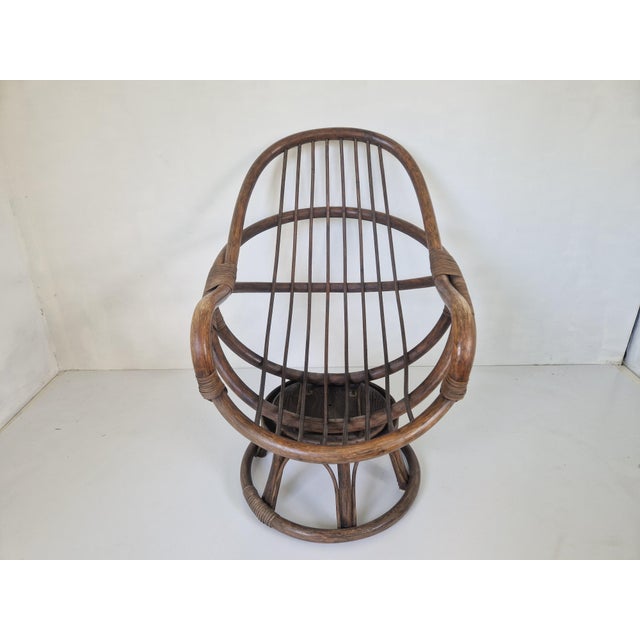 Mid-Century Modern Vintage Bamboo Rattan Swivel Armchair, 1970s For Sale - Image 3 of 8