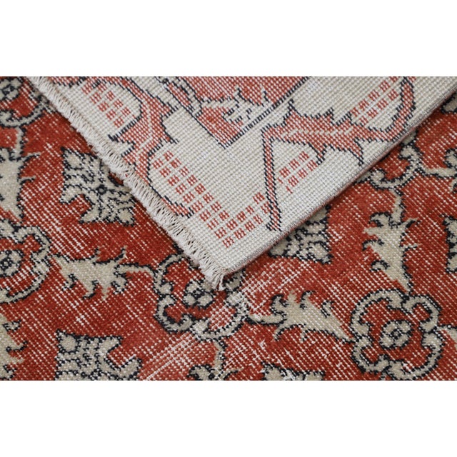 Red 1970s Contemporary Style Floral Design Red Handmade Oushak Rug For Sale - Image 8 of 9