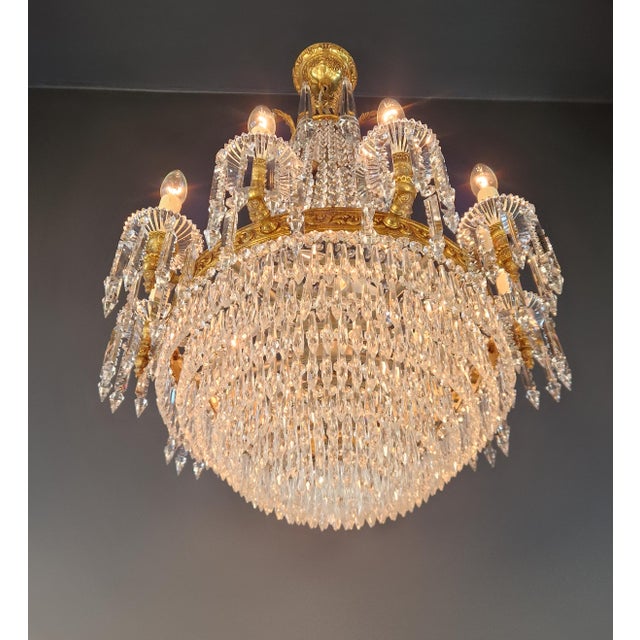 Antique French Empire Crystal Tent and Basket Chandelier Brass For Sale - Image 4 of 14