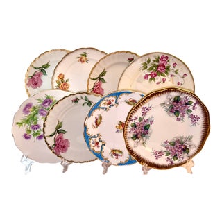 Vintage English Bone China Dessert Plates – Curated Floral Set of 8 For Sale