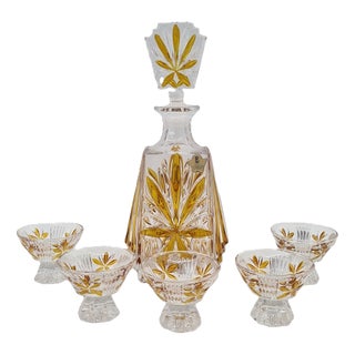 German Lead Crystal Decanter with Glasses, 1960s, Set of 6 For Sale