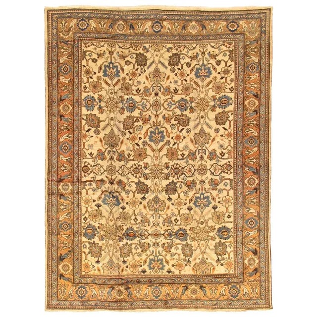 Persian Antique Mahal Ivory/Camel Rug, 9' 0" X 11'10" For Sale - Image 3 of 3