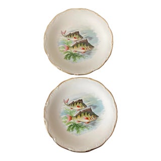 Vintage French Porcelain Fish Plates- Set of 2 For Sale