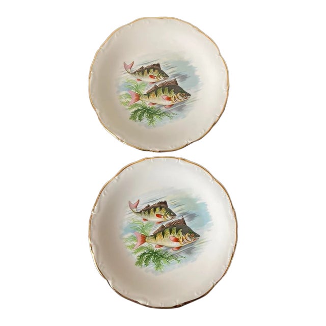 Vintage French Porcelain Fish Plates- Set of 2 For Sale