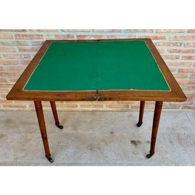 Metal Early 20th Century French Walnut Game Table with Wheels, 1920s For Sale - Image 7 of 11