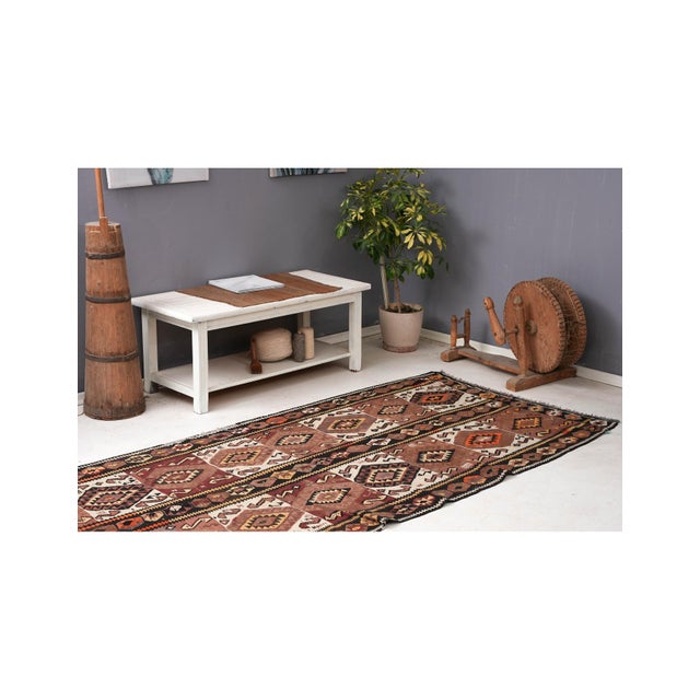 Decorative Vintage Turkish Kars Kilim Rug - 4`2″ X 11`4″ For Sale In Los Angeles - Image 6 of 6