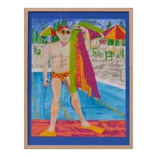 "Towel Man" Figurative Abstract Poolside Swimmer, Aqua Culture Series by Marc Foster Grant For Sale