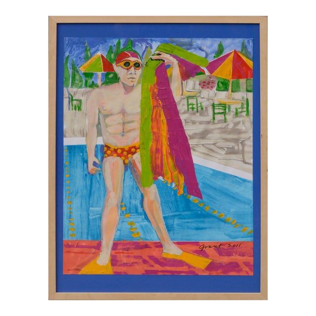 "Towel Man" Figurative Abstract Poolside Swimmer, Aqua Culture Series by Marc Foster Grant For Sale
