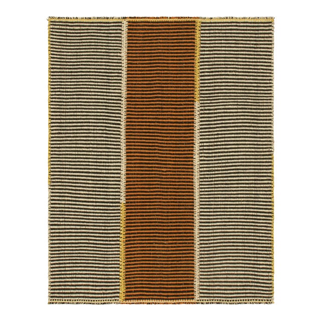 Rug & Kilim’s Contemporary Kilim in Beige-Brown and Orange Textural Stripes For Sale