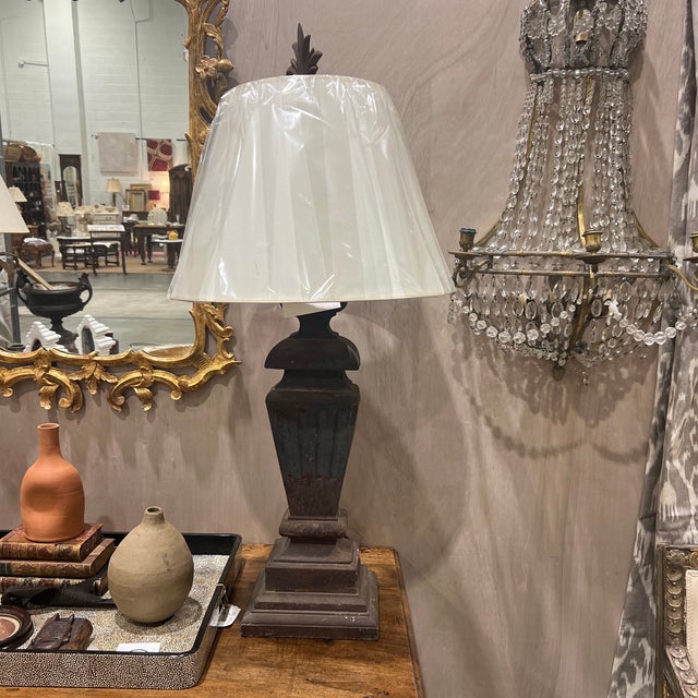 Impressive Custom Cast Iron Lamp With New Paper Shade 18 inch shade