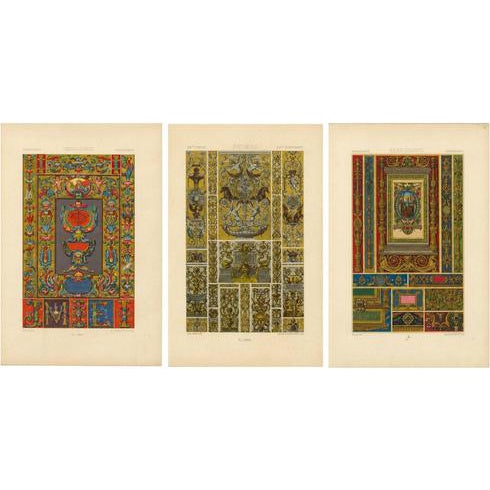 Racinet, Renaissance Grotesque Ornament, 1873, Chromolithographs, Set of 3 For Sale