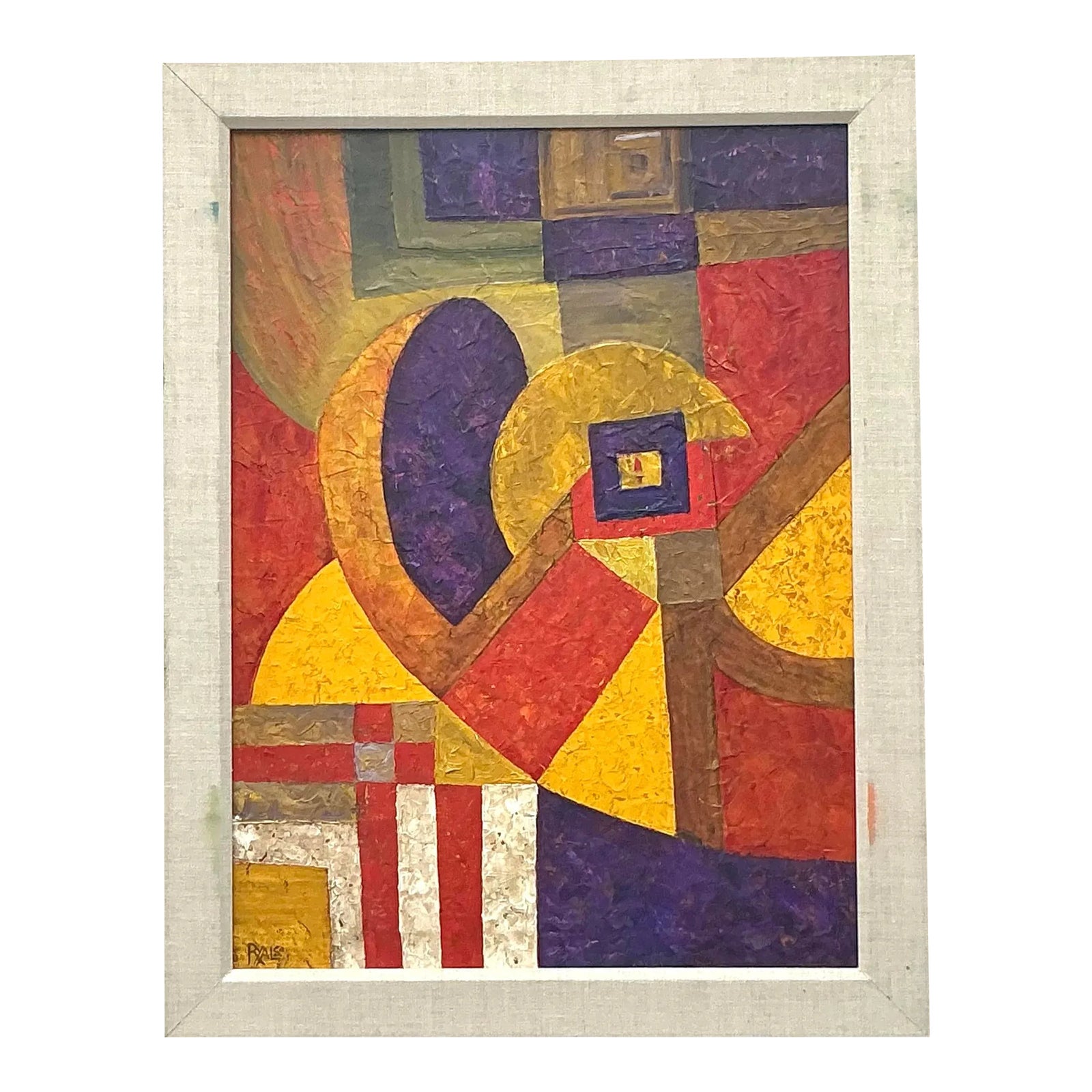 Vintage Modernist Geometric Abstract Painting on Canvas | Chairish