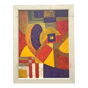 Vintage Modernist Geometric Abstract Painting on Canvas
