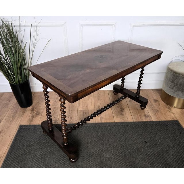 Gold Antique Italian Walnut Burl Inlay Console or Side Table with Bobbin Turned Legs, 1890s For Sale - Image 8 of 10