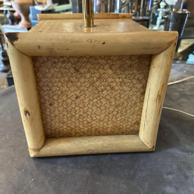 Mid-Century Modern 1970s Gio Batta Mid-Century Modern Bamboo and Brass Italian Square Table Lamp For Sale - Image 3 of 12