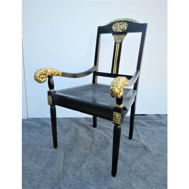 Black Early 20th Century French Art Deco Ebonized Gilt Carved Chair For Sale - Image 8 of 10