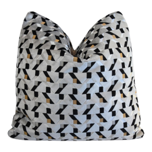 Designer Kokedera Glacier Casamance Velvet Modern Geometric Feather/Down Pillow