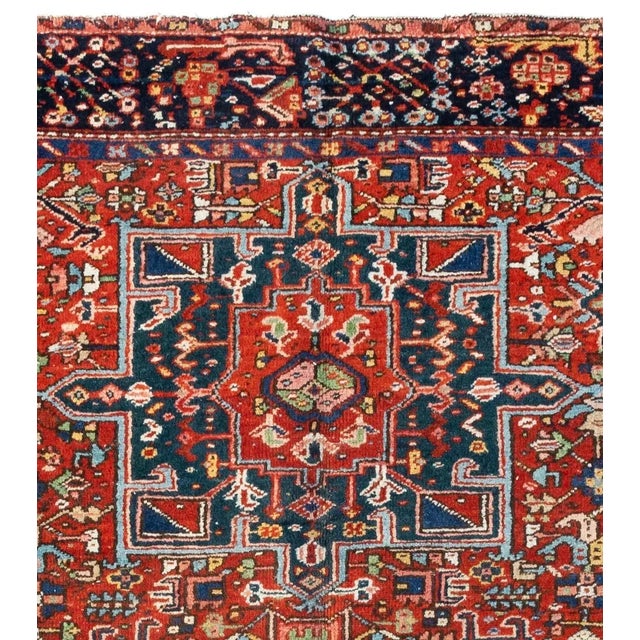 Persian 1940s Persian Red Navy Blue Geometric Tribal Karaja Small Rug For Sale - Image 3 of 5