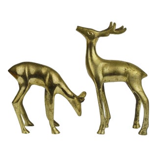 Mid 20th Century Brass Buck Deer Animal Figurines - A Pair For Sale